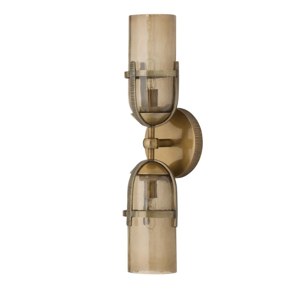 Bronze wall sconce with smoked glass shades on a white background