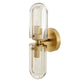 Gold wall sconce with clear glass on a white background