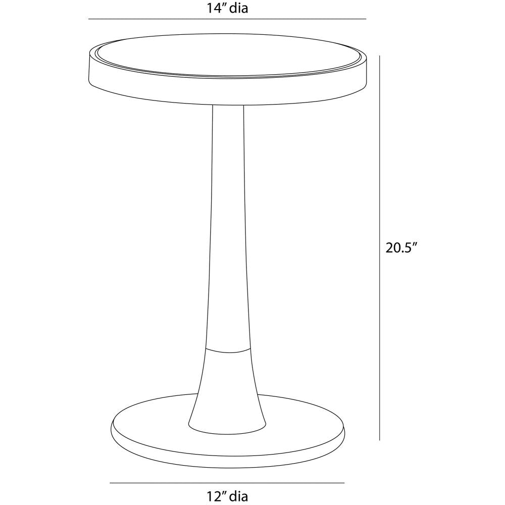 Line drawing of a round table with dimensions labeled