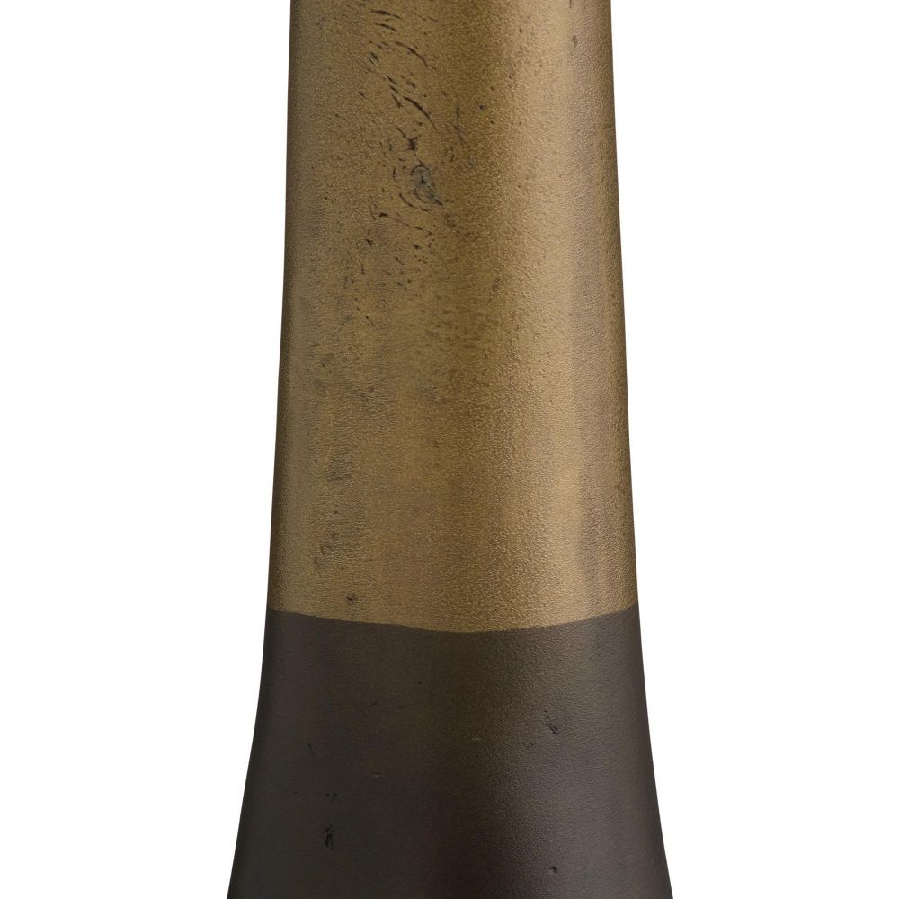 Tall cylindrical object with a gradient from bronze to black on a white background