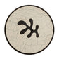 Round ceramic tile with black fish symbol on a beige cracked pattern