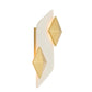 Decorative wall sconce with gold and white geometric design on a white background
