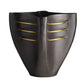 Black vase with gold accents on a white background