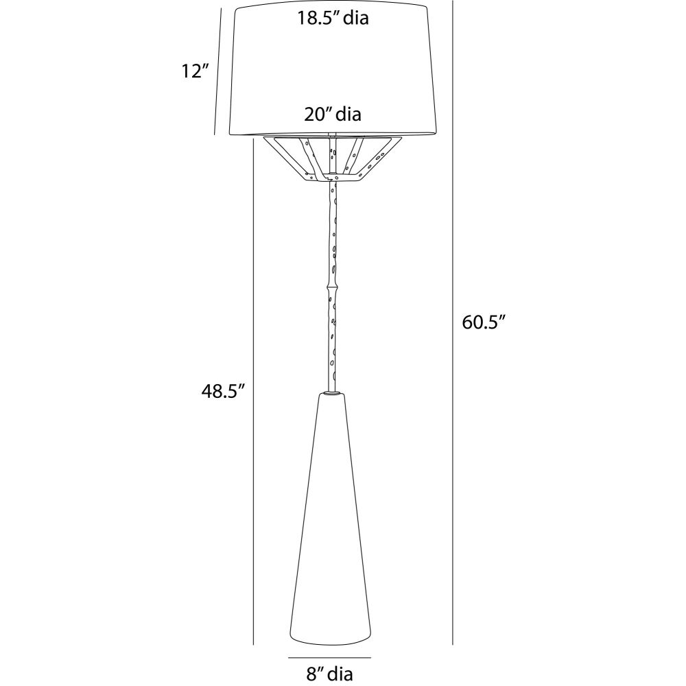 Line drawing of a lamp with dimensions labeled