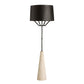 Pendant light with black lampshade and beige ceramic base on a white background