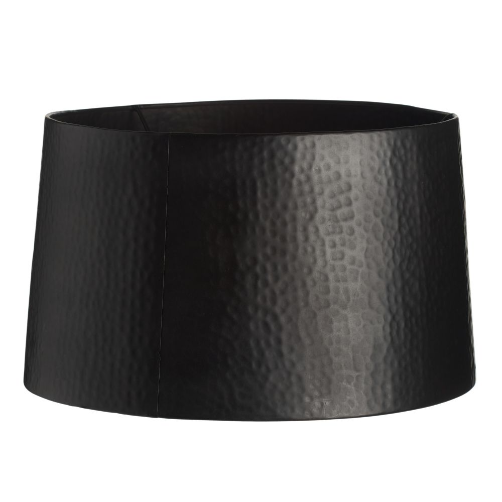 Black metal planter with textured surface on a white background