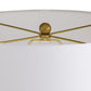 Close-up of a gold ceiling fan with a white light fixture on a white background