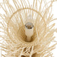 Close-up of a woven light fixture with a bulb inside on a white background