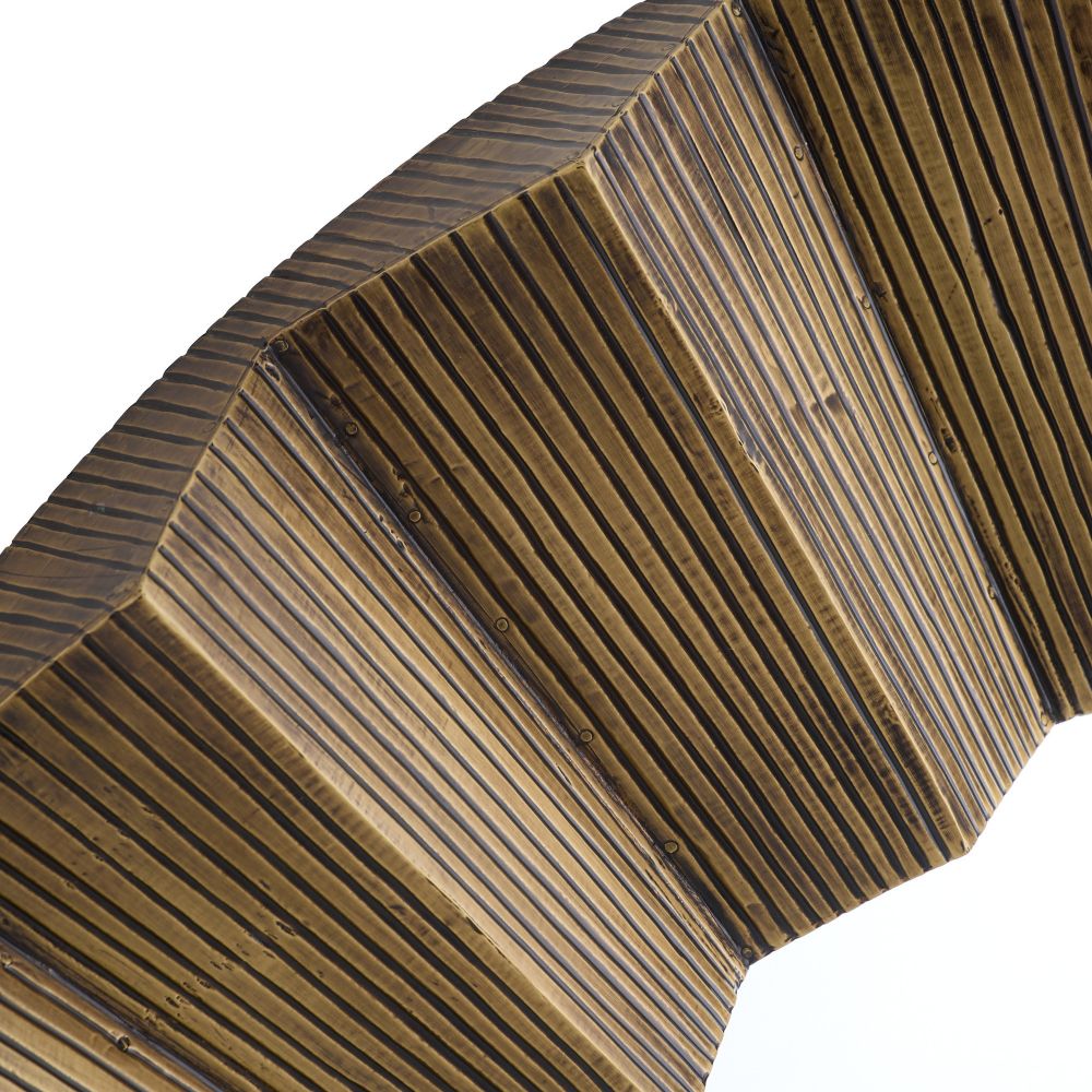 Close-up of a wooden product with a ribbed texture on a white background