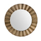 Round mirror with a wooden frame on a white background