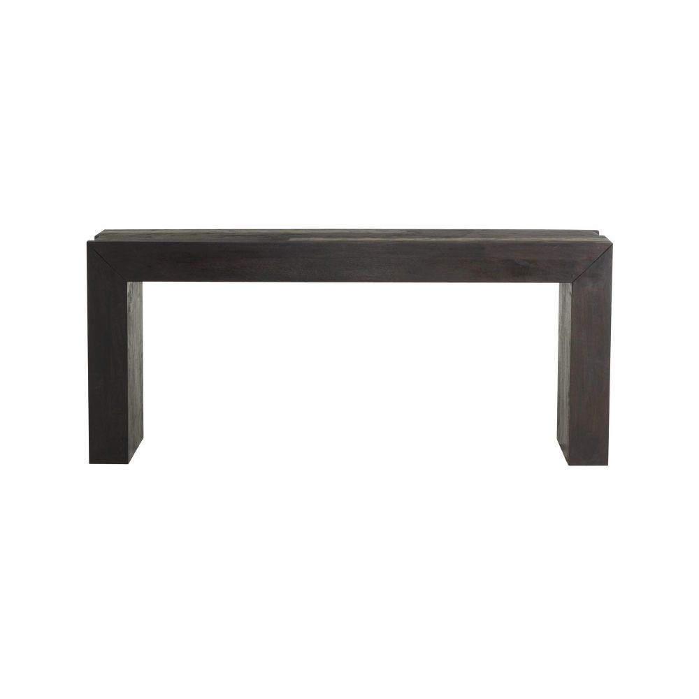Dark wood console table on a white background
