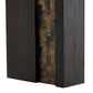 Close-up of a dark wooden book with a decorative spine on a white background