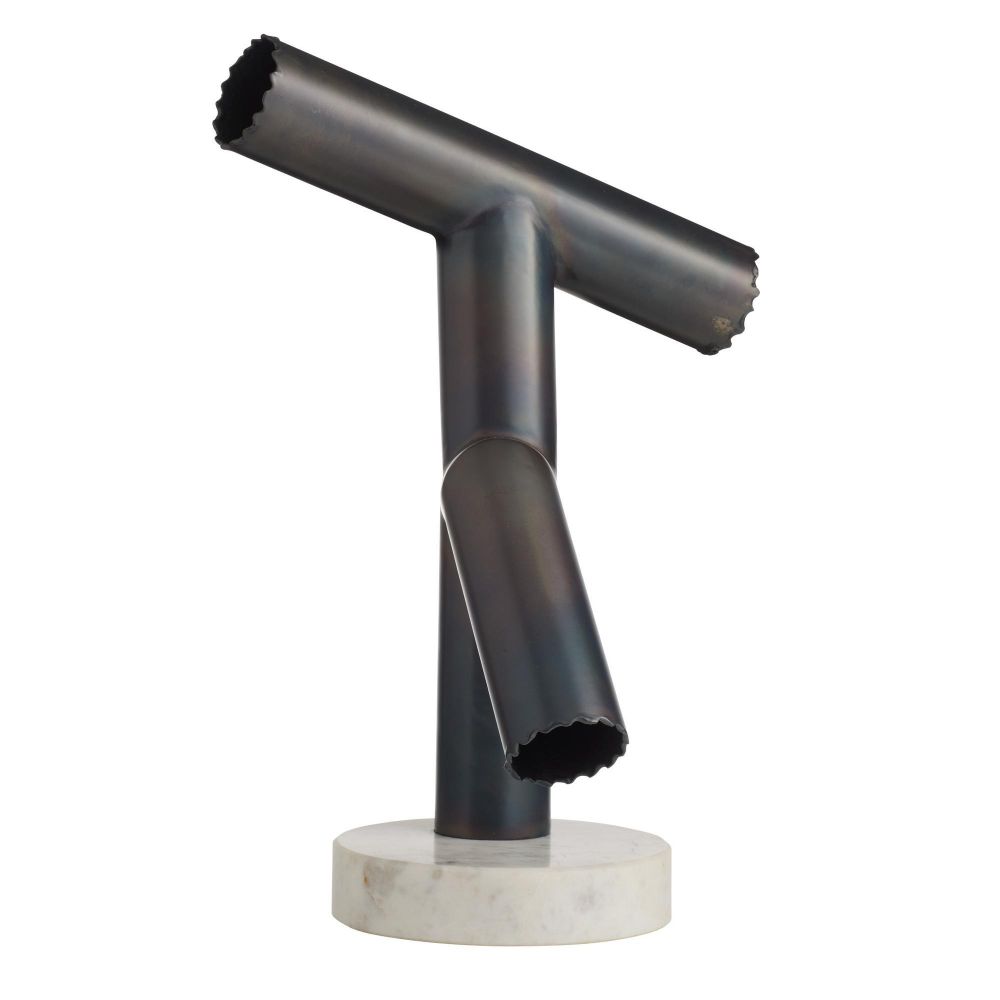 Black metal object on a white background