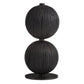 Black double-sphere decorative item on a white background