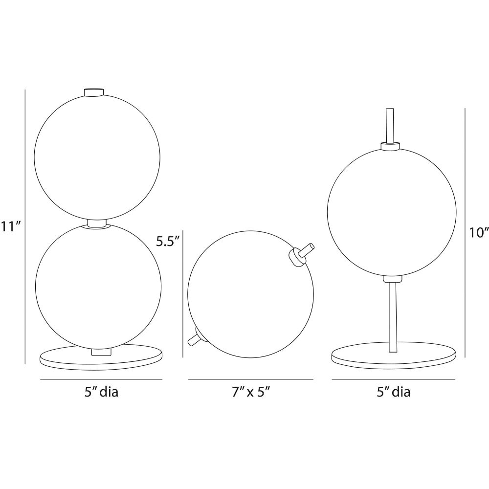 Line drawing of a spherical object with dimensions labeled