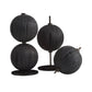 Set of black spherical decorative items on a white background