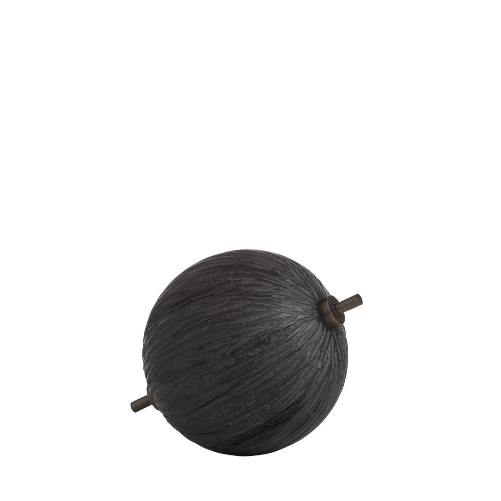 Ball of dark gray yarn on a white background