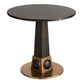 Wooden side table with a unique design on a white background