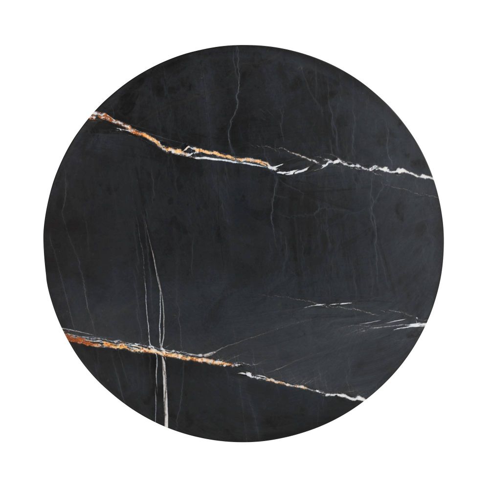 Round black marble slab with white veins on a white background