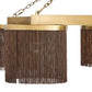 Gold chandelier with brown fringe on a white background