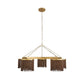 Chandelier with gold frame and brown lampshades on a white background