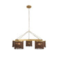 Chandelier with gold frame and brown lampshades on a white background