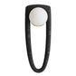 Wall sconce with black textured arm and white spherical shade on a white background
