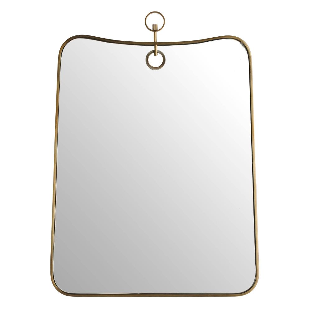 Rectangular mirror with gold frame on a white background