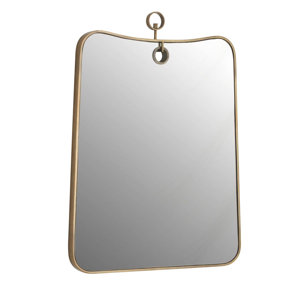 Rectangular mirror with gold frame on a white background