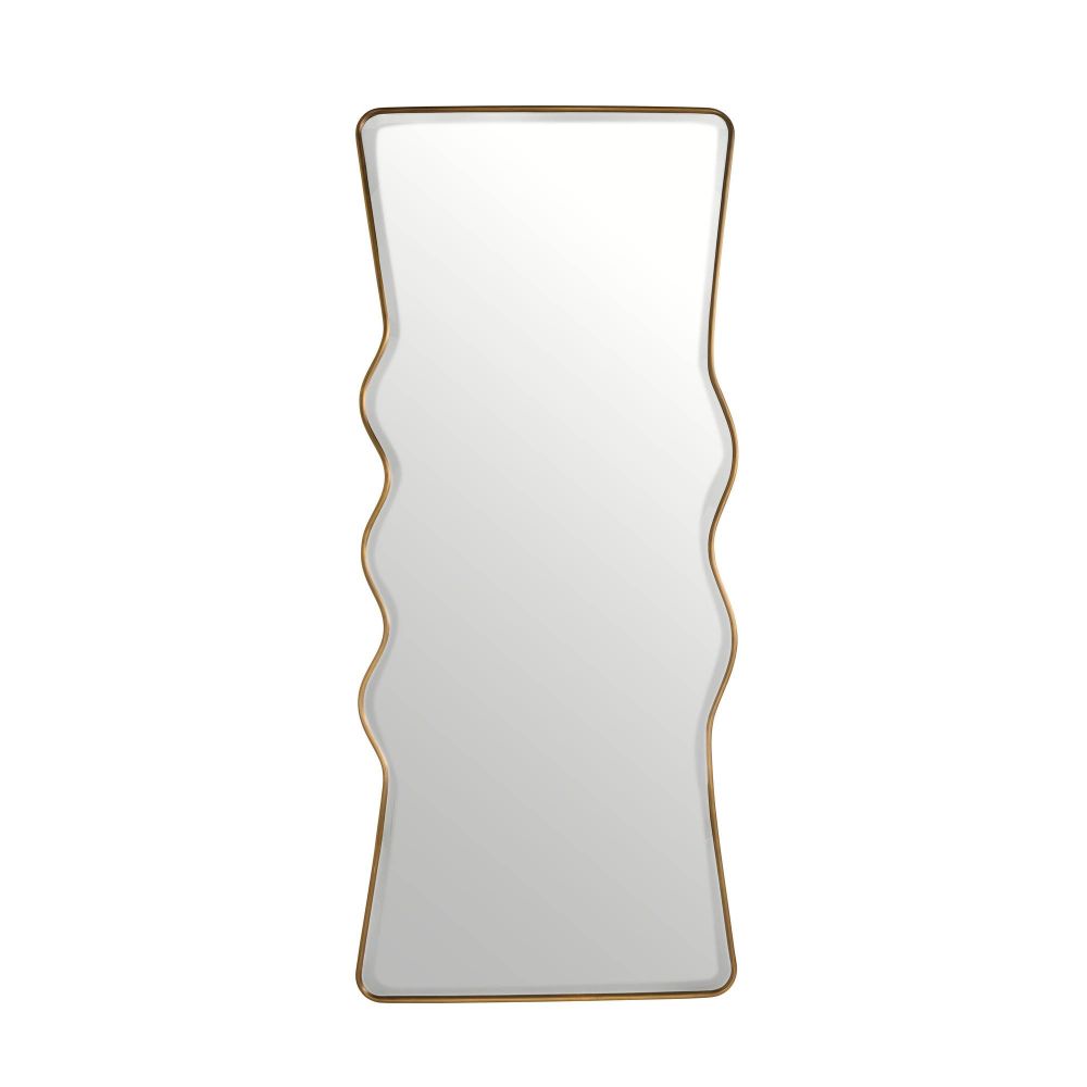 Decorative mirror with wavy edge and gold frame on a white background
