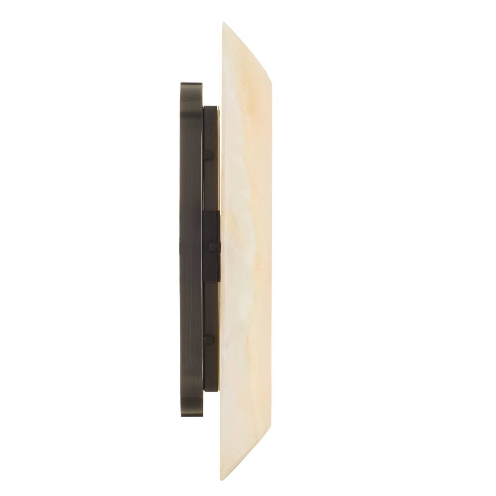 Modern wall sconce with a black frame and beige glass on a white background