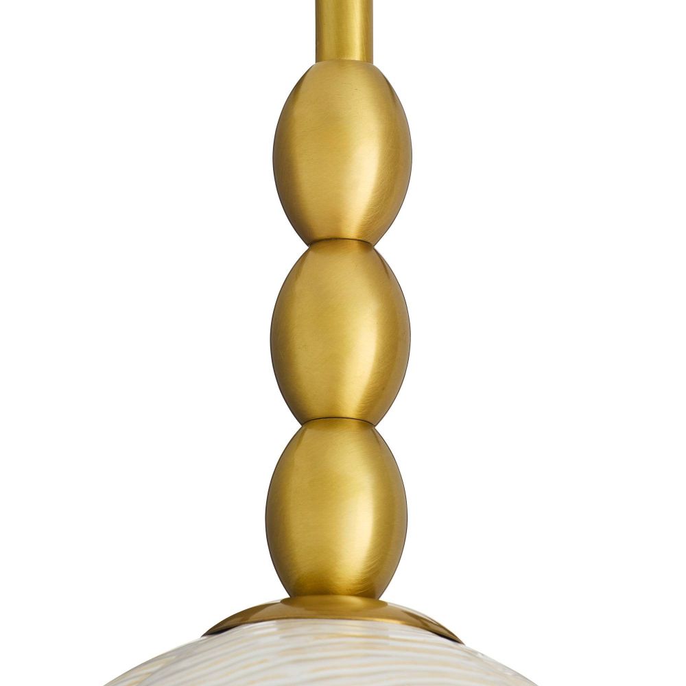 Close-up of a gold pendant light fixture on a white background