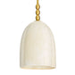 Pendant light with textured glass shade and gold fixture on a white background