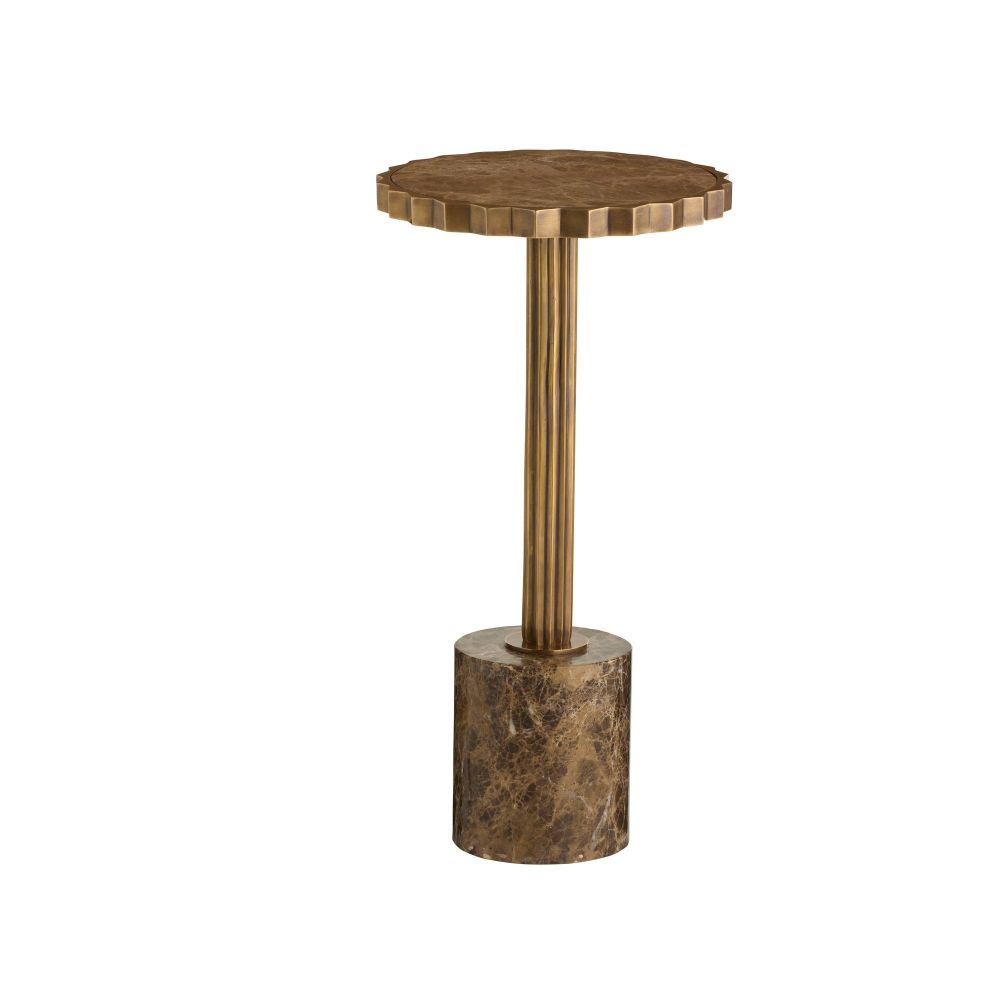 Hexagonal side table with marble base on a white background