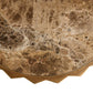 Round marble table with a brown and beige marbled pattern on a white background
