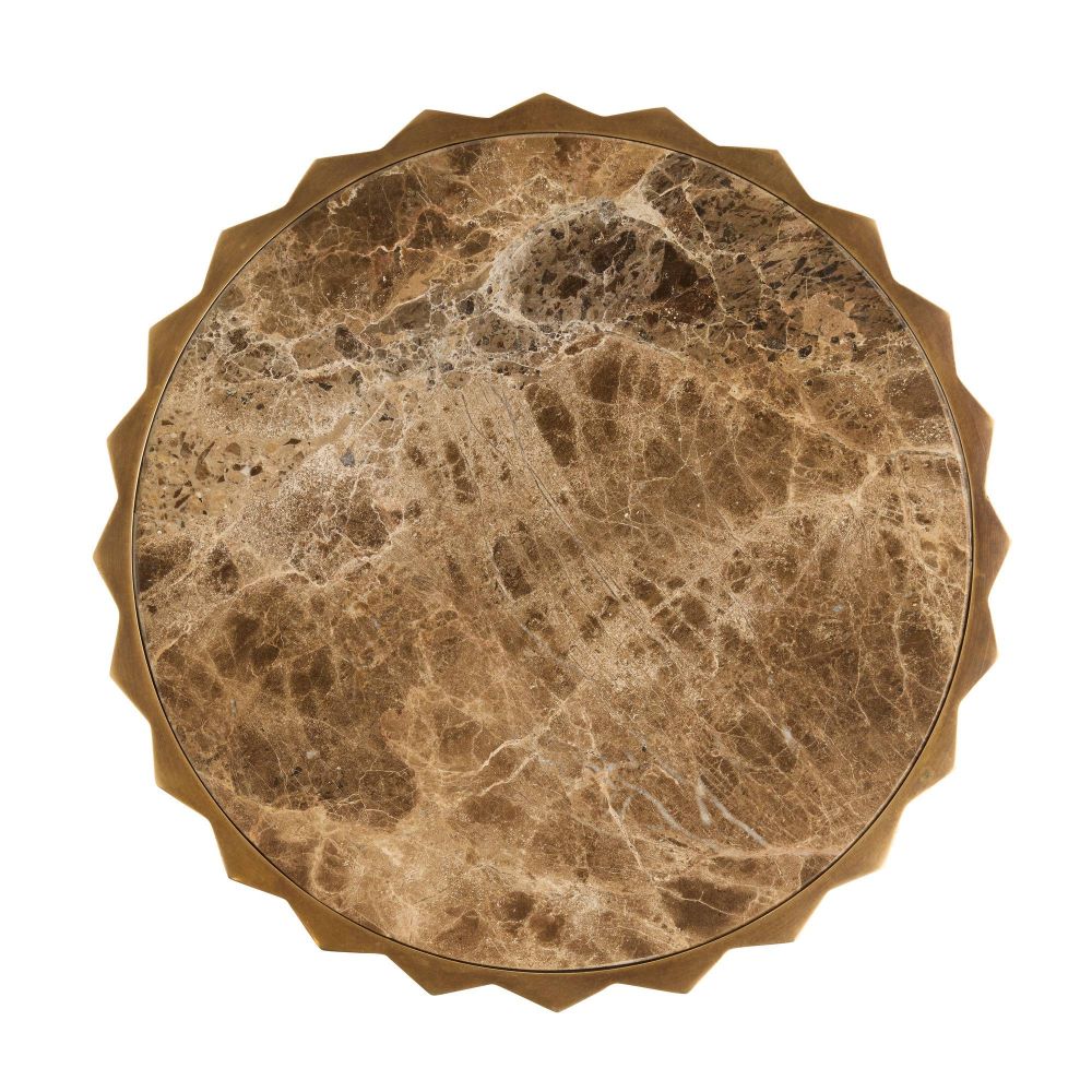 Round marble table with gold rim on a white background