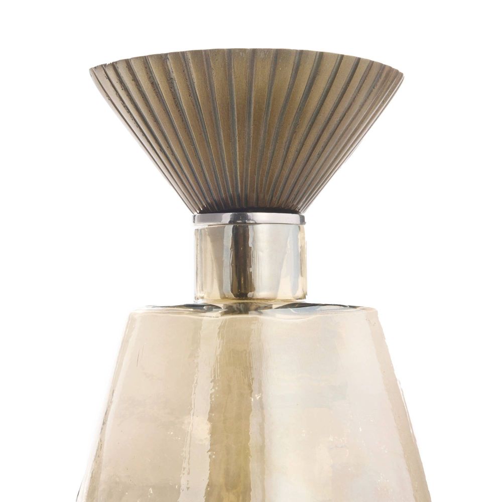 Decorative vase with ribbed brown top and clear base on a white background