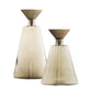 Two smoked glass lampshades with metallic bases on a white background