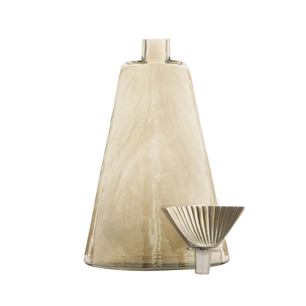 Decorative lamp with a beige glass shade on a white background