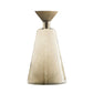 Decorative lamp with a beige glass shade and metallic base on a white background