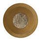 Round decorative item with gold rim and central stone-like pattern on a white background