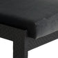 Black dining chair with cushioned seat and backrest on a white background