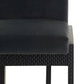 Black dining chair with cushioned seat and backrest on a white background