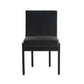 Black dining chair with cushioned seat and backrest on a white background