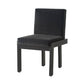 Black dining chair with cushioned seat and backrest on a white background