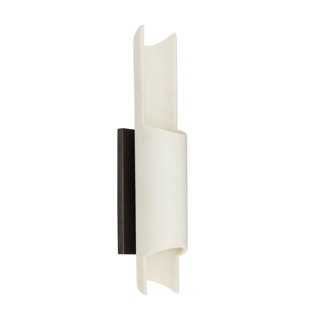 Modern wall sconce with black and white design on a white background