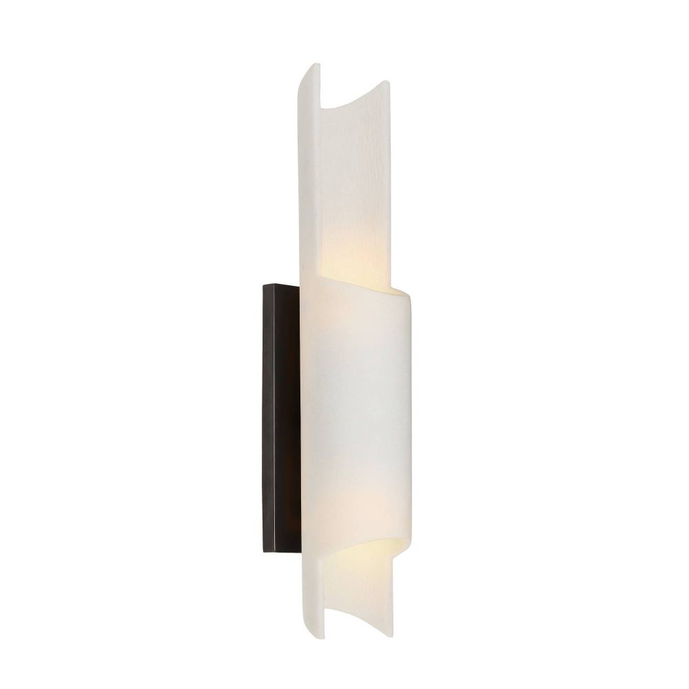 Modern wall sconce with white and black design on a white background