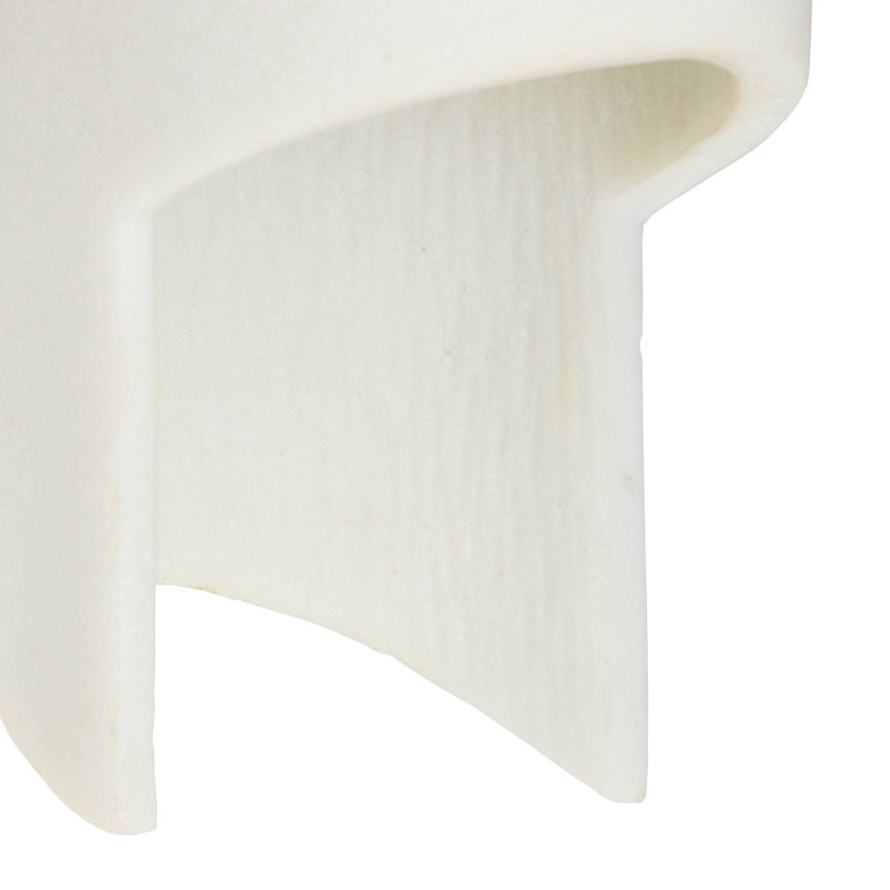 Close-up of a white chair with a curved design on a white background
