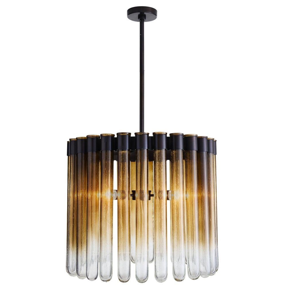 Modern chandelier with glass tubes on a white background