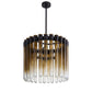 Modern chandelier light with gradient glass tubes on a white background